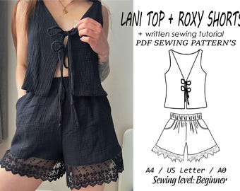Lani Top & Roxy Shorts Sewing Patterns: Beginner-Friendly PDF (XXS-XXXL)
