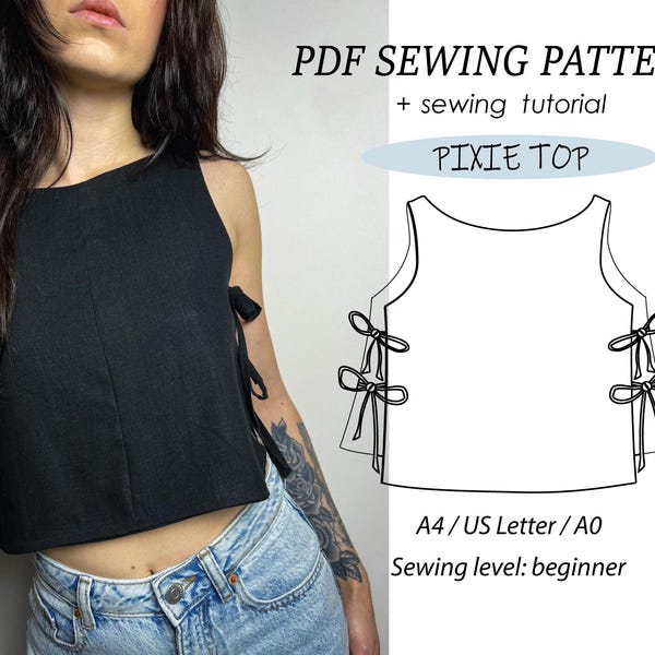 Pixie Top Sewing Pattern: Beginner-Friendly Side-Tie Design (XXS-XXXL) (PDF Pattern)