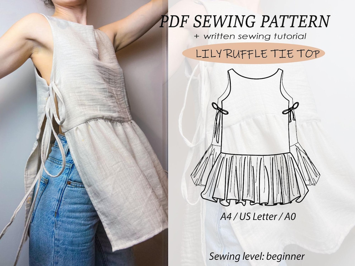 Lily Ruffle Sidetie Top Sewing Pattern Beginner Women's Blouse (PDF — free download
