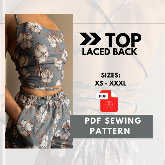 トップスパターン レースアップY2Kトップスの縫製パターン：初心者向け（XS-XXXL）（PDF