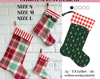 Christmas Stocking in 3 sizes sewing pattern, Sewing pattern for Christmas Stocking, Christmas stocking PDF pattern, PDF Christmas Stocking