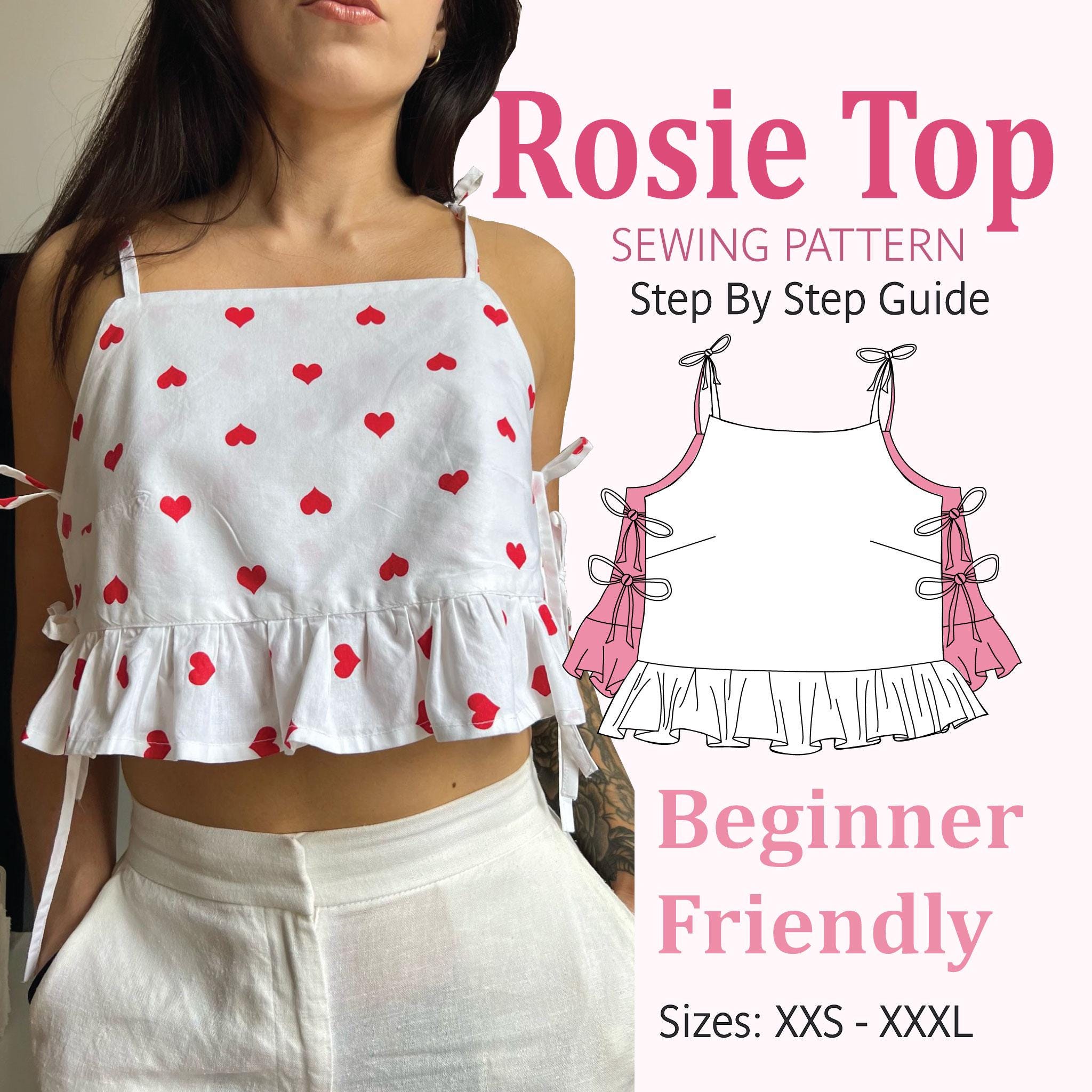 Ruffle Crop Top Sewing Pattern | Beginner PDF | Sizes XXS-XXXL