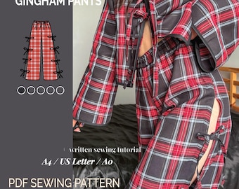 Hose mit weitem Bein Schnittmuster| Frauen Hosenmuster | Palazzo Hosen Schnittmuster | Lounge Wear Muster | Gummibund Hose | Nähanleitung