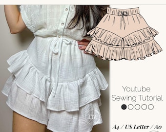VELORA Ruffle Shorts Sewing Pattern: Beginner Skort (PDF Pattern)
