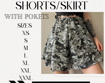 Shorts A-Line para mujer con bolsillos/ Shorts anchos / Patrón de costura digital PDF / XS - 3XL / Descarga instantánea / Patrón de falda / Falda corta