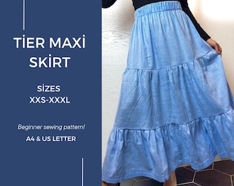 Tiered Maxi Skirt Sewing Pattern: Beginner Friendly (XXS-XXXL) (PDF Pattern) easy