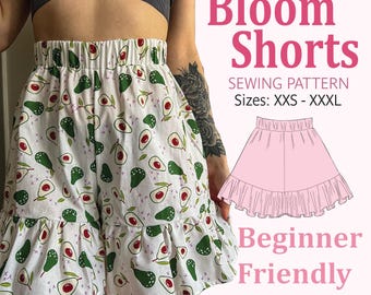 Bloom Shorts Sewing Pattern: Ruffle Hem, Elastic Waist (PDF Download, XXS-XXXL)