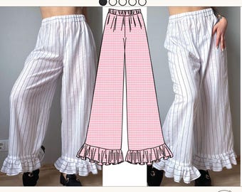 DELULU Pants sewing pattern | Hight waist pants | PDF sewing patterns | Elastic pants pattern | Ruffled pants pattern | Wide leg