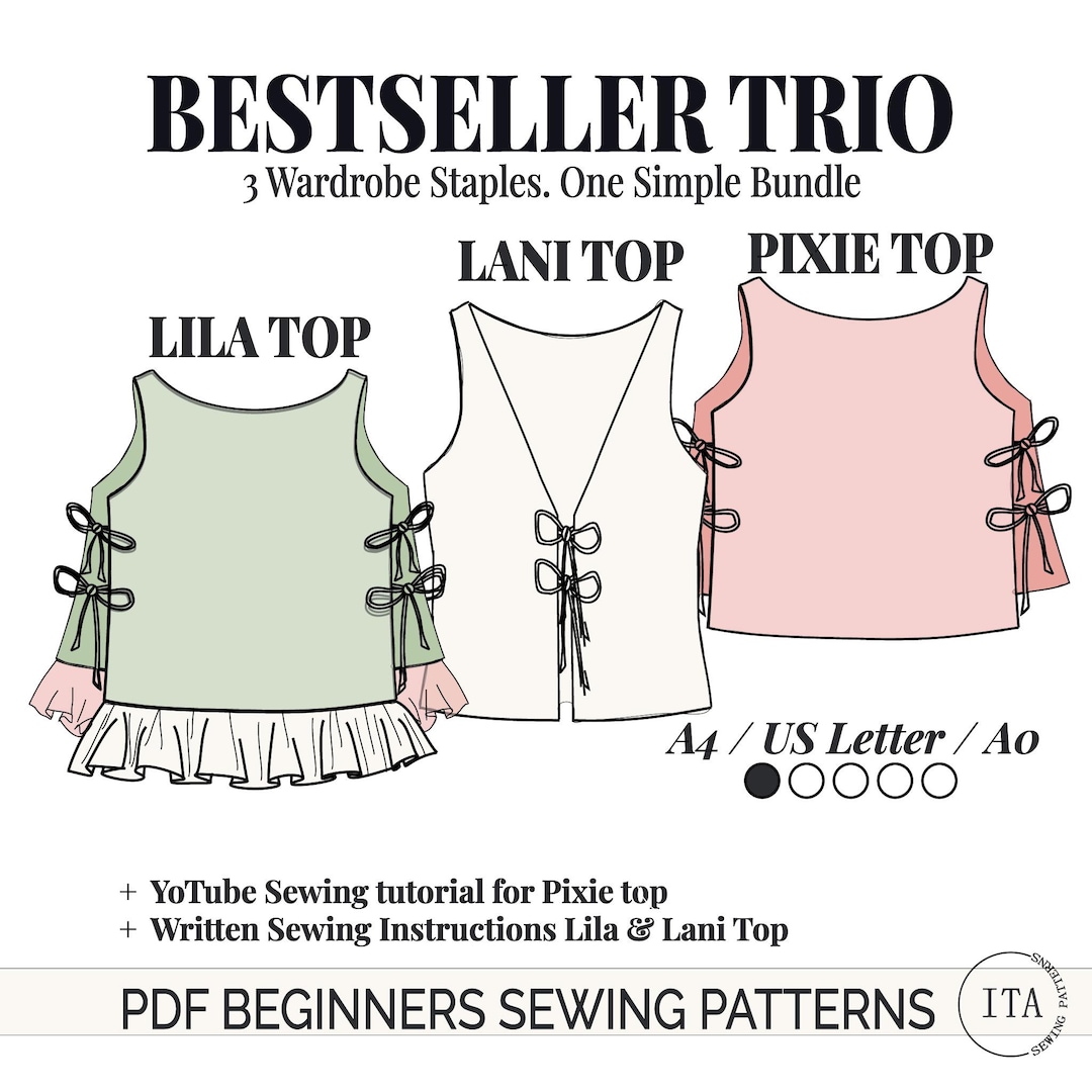 Sewing Pattern Pixie Bestseller Trio Sewing Pattern Bundle the Ultimate Beginner Package ...