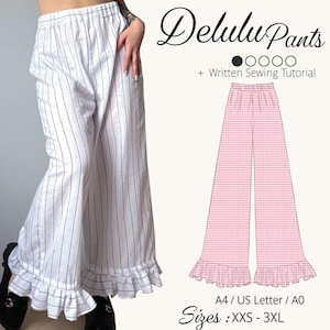 Ruffled Hem Wide-Leg Pants Sewing Pattern | High Waist, Elastic, Beginner Friendly (PDF)