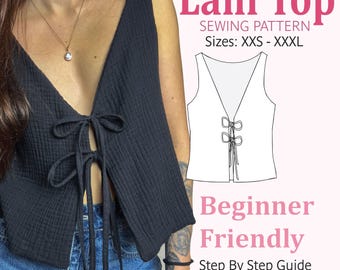 Front Tie V Neck Vest Top Sewing Pattern | Beginner PDF | Sizes XS-XXXL | Summer Blouse
