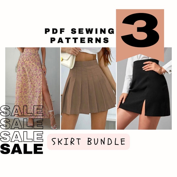 Skirt bundle - Mini skirt sewing - women sewing pattern - Tennis skirt - Pleated skirt pattern - split skirt - schittmuster faltenrock PDF
