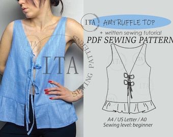 Ruffle Front Tie Top Sewing Pattern | Amy Design (Digital PDF)