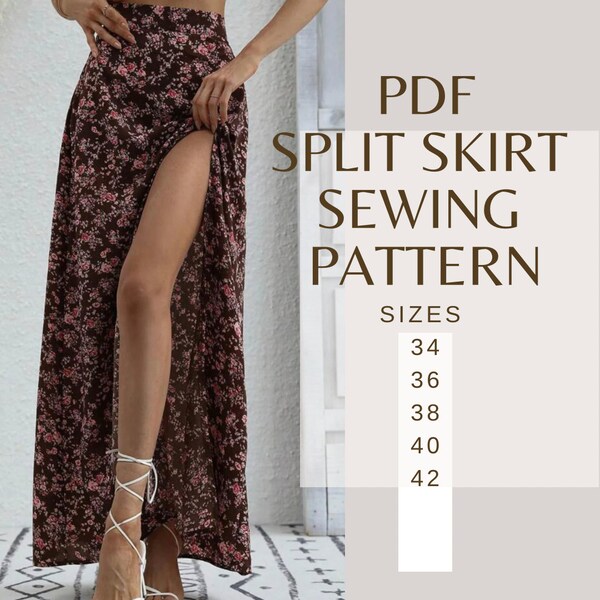 Skirt pattern Lena, flared midi skirt sewing pattern PDF for women, easy slit skirt with zipper - instant download, sizes XS - XXL