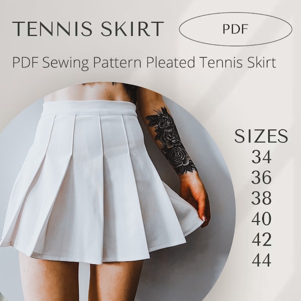 Tennis Skirt pattern| Pleated skirt pattern|digital sewing pattern | women sewing pattern XXS to XXL| schittmuster faltenrock