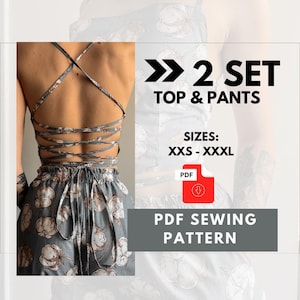 Lace-Up Top & Wide Leg Pants Sewing Pattern (PDF Pattern)