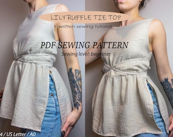 Lily Ruffle Side Tie Tank Top Sewing Pattern: Beginner Friendly (PDF Pattern)