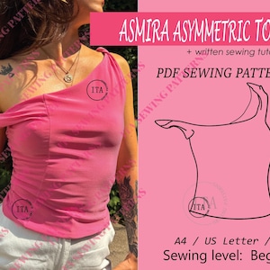 ASMIRA Asymmetric one shoulder top with a twist sleeveless / Sewing Pattern Beginner / Trendy asymmetrical top / off shoulder / Bodycon top