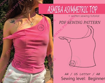Asymmetric One Shoulder Top Sewing Pattern: Beginner Friendly (Digital Download, XXS-XXXL)