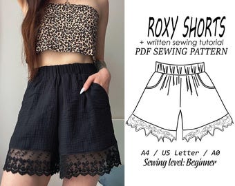 ROXY Shorts / Easy Shorts Pattern / Wide Leg Shorts Pattern / Women's Shorts Sewing Pattern, Cotton Shorts With Pocket Pattern / Summer