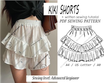 KIKI Shorts / Bloomers / Women Sewing Pattern / Shorts Pattern/ Beginner Shorts / Elastic Waistband Shorts / High Waist / Ruffled Shorts pdf