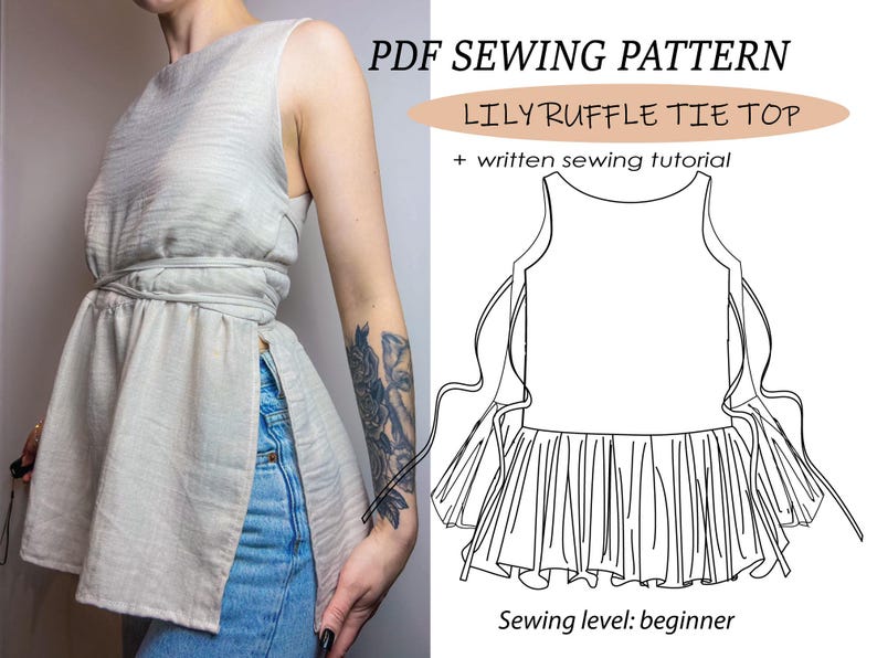 Tank Top Ruffle Pattern Lily Ruffle Side Tie Tank Top Sewing Pattern: Beginner Friendly (PDF ...
