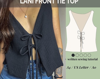 LANI Top Sewing Pattern / NO Serger / Beginner Sewing Pattern / Super Easy DIY Top / Summer Top/ Front Tie Top / Loose Top / Ties tank top