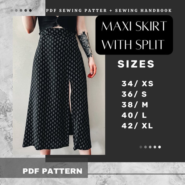 Skirt sewing pattern / High waisted skirt / Skirt with leg split /PDF Pattern / Long skirt / Women skirt / High split / Women sewing pattern