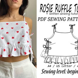 Rosie Ruffle Top Sewing Pattern | Digital PDF Sewing Pattern | Instant Download | Tank Top | Sizes XXS-XXXL | Trendy diy blouse Summer Top,