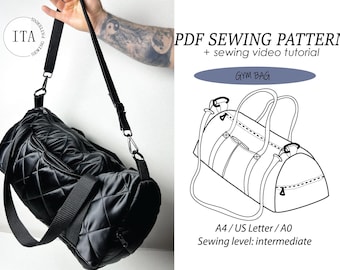 Gym Bag Sewing Pattern: Canvas Duffel Bag with Video (PDF Download) gift diy