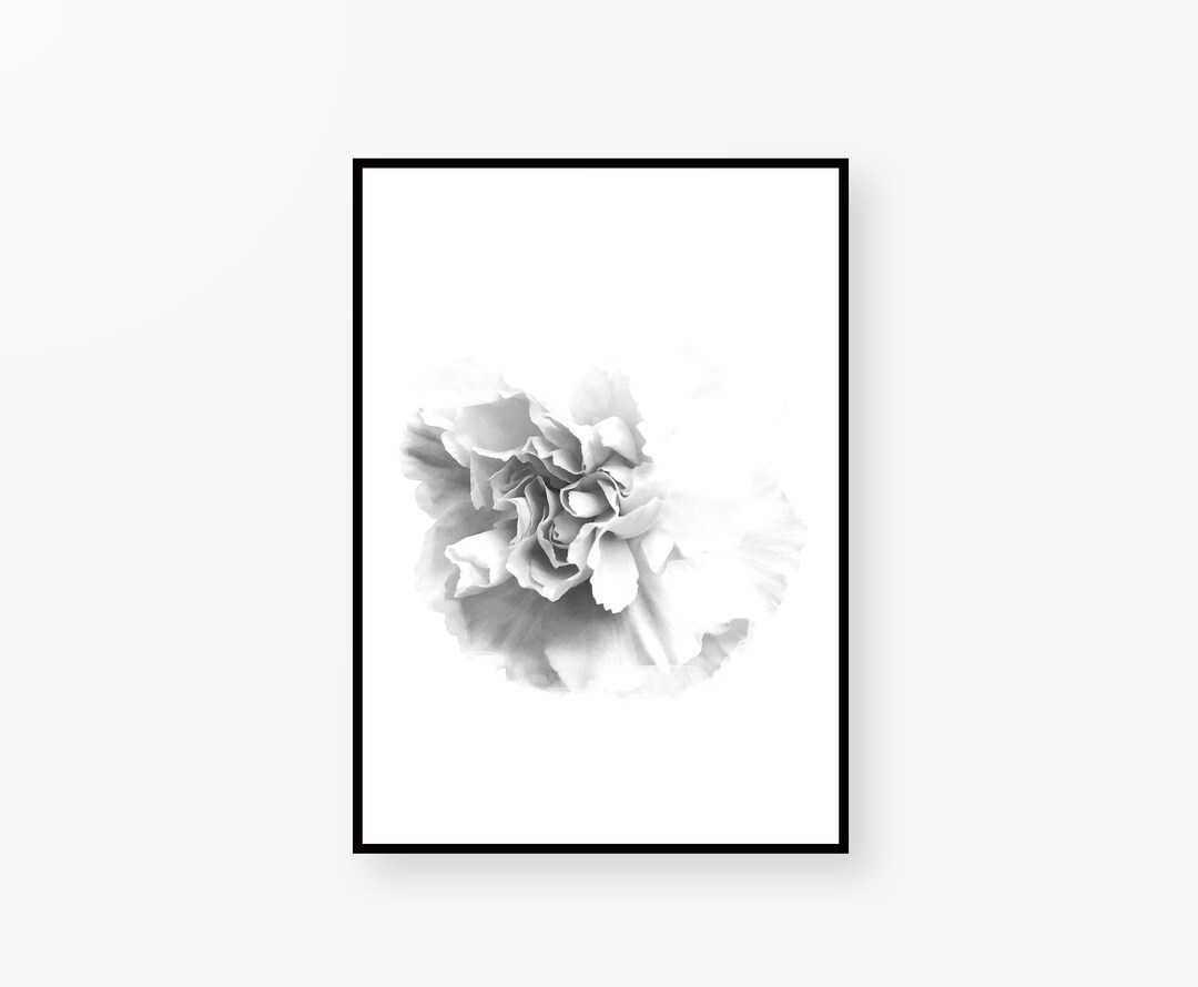 Black Flower Wall Art Modern Minimal Print Black and White Etsy