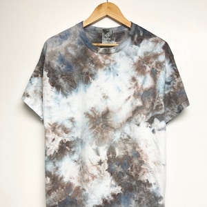 S-5XL, einzeln handgefärbtes, braun blaues Batik T-Shirt, Größe S-5XL