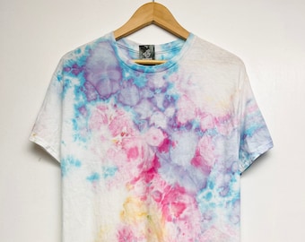 S-5XL, Individually Hand-dyed, Pastel pink purple blue watercolor tie-dye T-shirt, size S-5XL