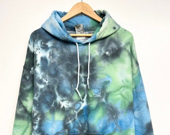 S-4XL, Hand dyed, Green blue Black Marble Watercolor Tie-Dye Hoodie/Zip Hoodie, size S-4XL