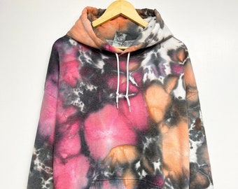 S-4XL, Hand dyed, Red Orange Black Marble Watercolor Tie-Dye Hoodie/Zip Hoodie, size S-4XL