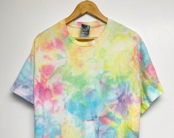 Unisex Crew Neck, Women&#39;s V-Neck, Individually hand dyed, Pastel multi-color watercolor tie-dye T-shirt