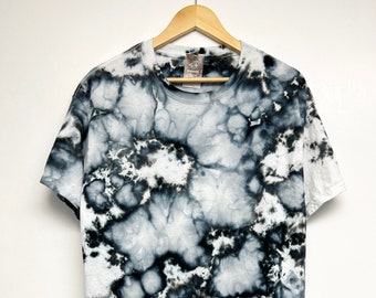 S-5XL, Individually hand dyed, Black white marble with blue tones tie-dye T-shirt, size S-5XL