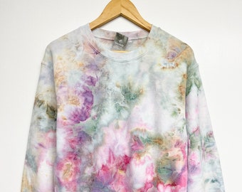 S-2XL, Hand dyed, Pink Purple multi color/ Holiday watercolor Tie Dye Sweatshirt, unisex size S-2XL