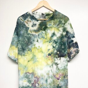 S-5XL, einzeln handgefärbtes, rustikales gelb grün schwarzes Batik T-Shirt, Größe S-5XL