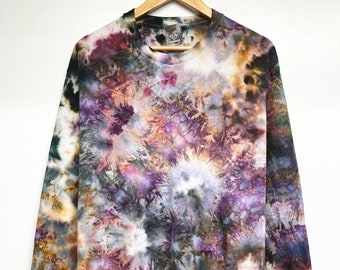 S-5XL, Hand dyed, Gold brown black watercolor tie dye long sleeve T-shirt, Unisex size S-5XL