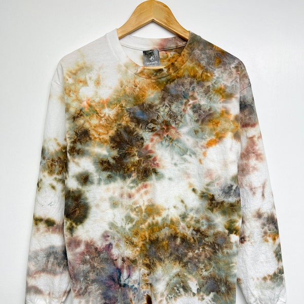 S-5XL, Hand dyed, Gold brown black watercolor tie dye long sleeve T-shirt, Unisex size S-5XL