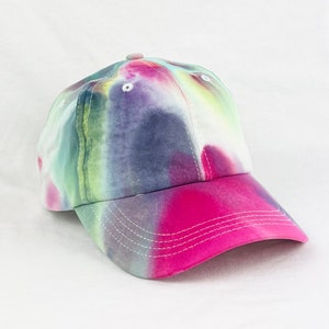 Hand dyed, only one, Fuchsia green navy tie dye baseball cap, adjustable adult size