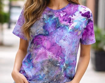 Hand-Dyed Watercolor Tie-Dye T-Shirt: Royal Purple Turquoise(S-5XL)