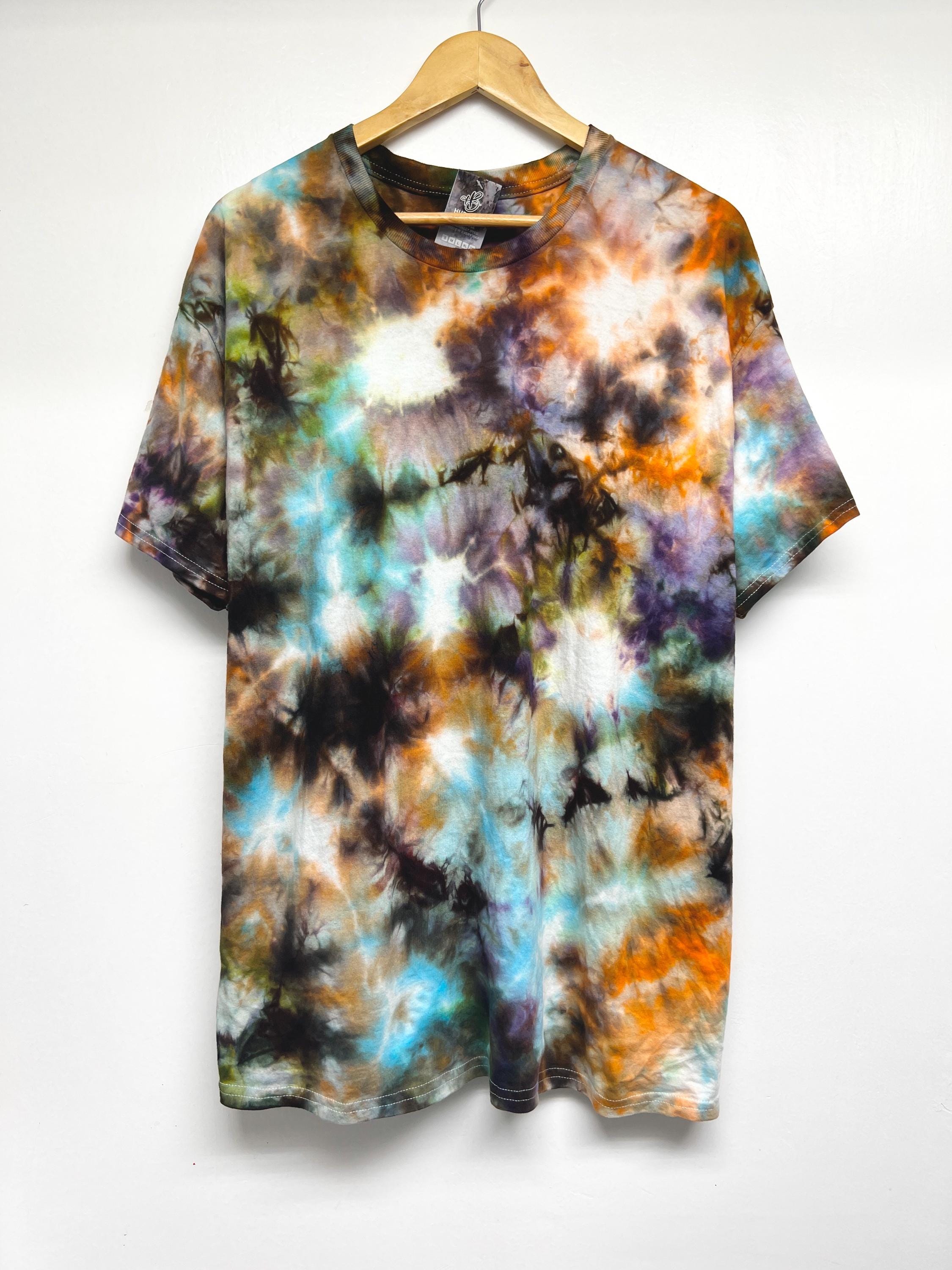 S-5XL, Hand Dyed, Orange Purple Blue Green Black Mix Tie Dye T