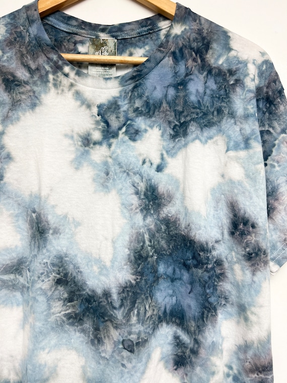 S-5XL, Individually Hand Dyed, Rusty Blue Black Tie-dye T-shirt