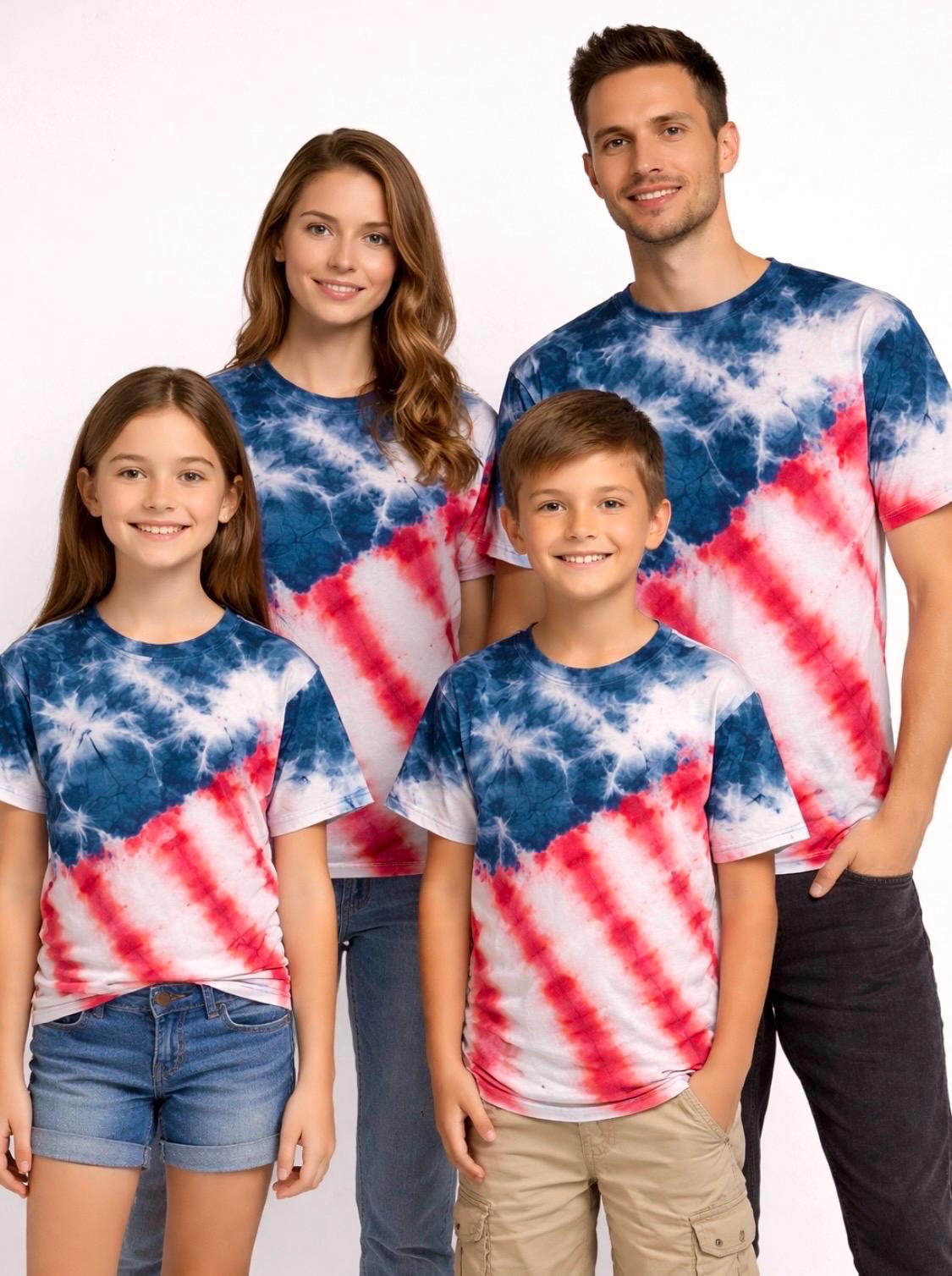 Hand-dyed, 4th of July USA Flag Tie-dye T-shirt, Adults and Kids