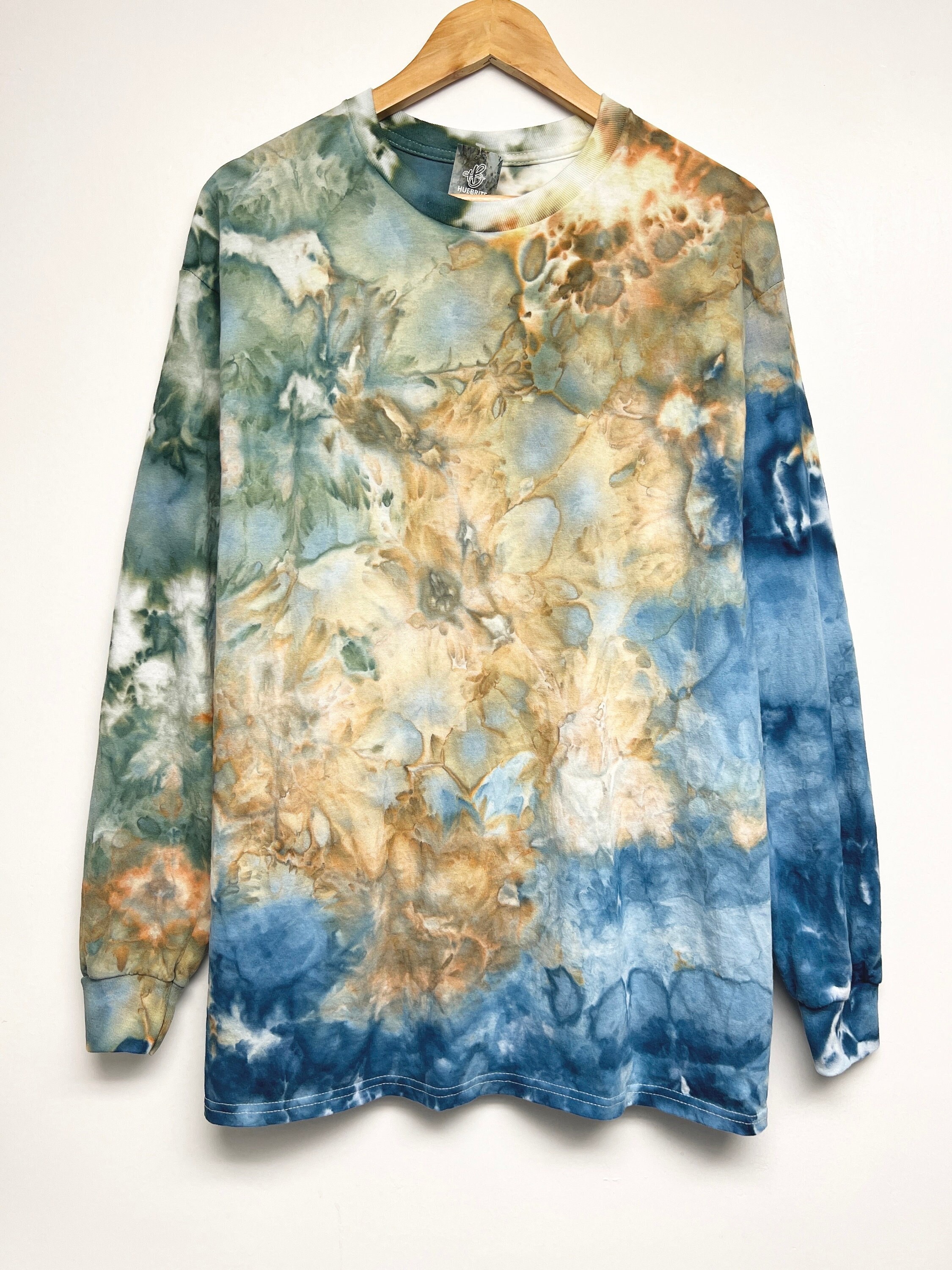 S-5XL, Hand dyed, Rust more earthy hunter brown navy watercolor tie dye long sleeve T-shirt, Unisex size S-5XL
