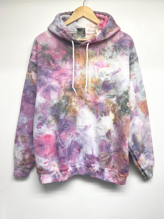 Hand Dyed, L, Pink Purple Gold Multi Colors Tie Dye Hoodie Unisex