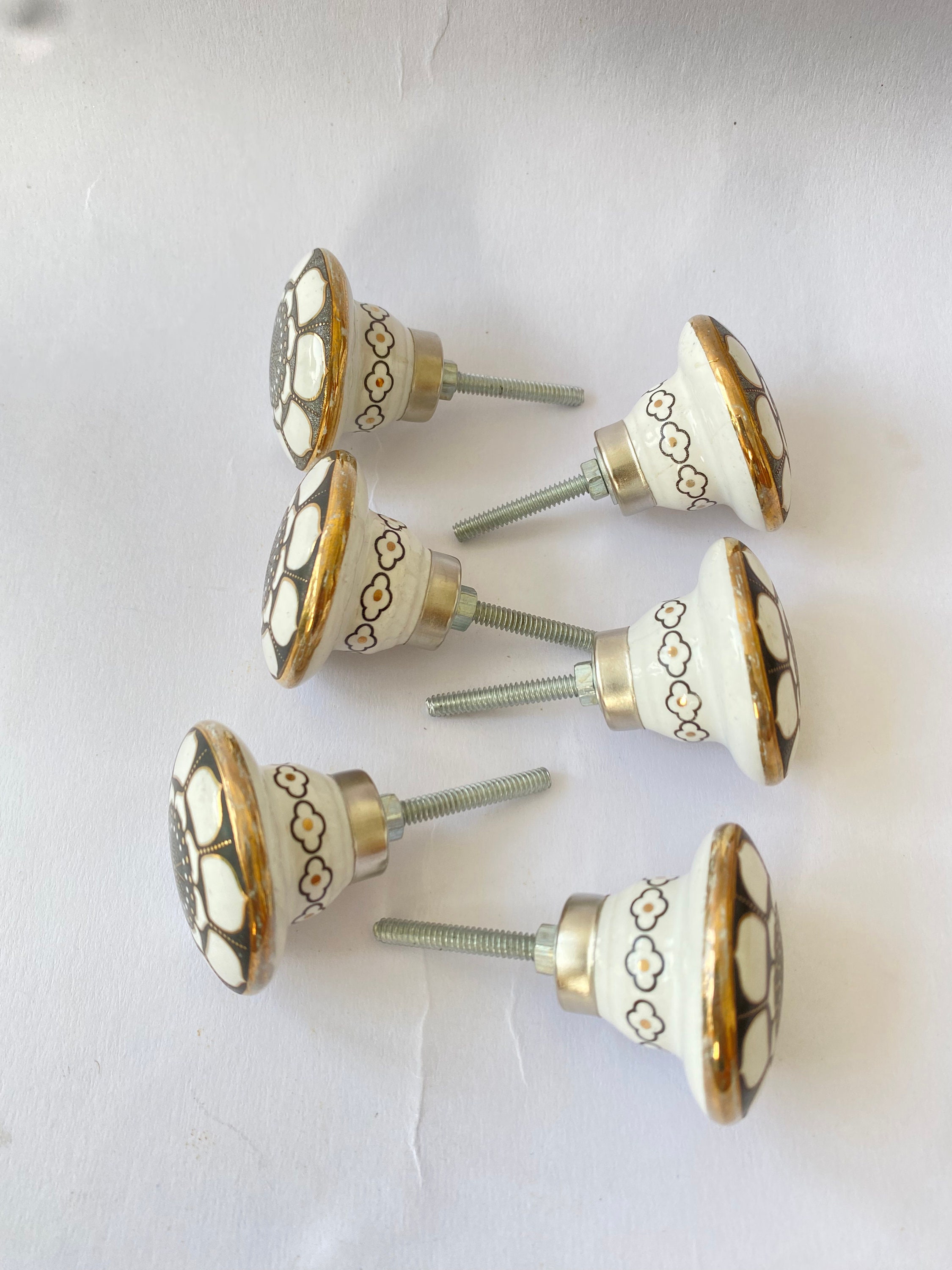 Hand Painted Cabinet Ceramic Door Knobs Classic Colorful Designs Drawer ...