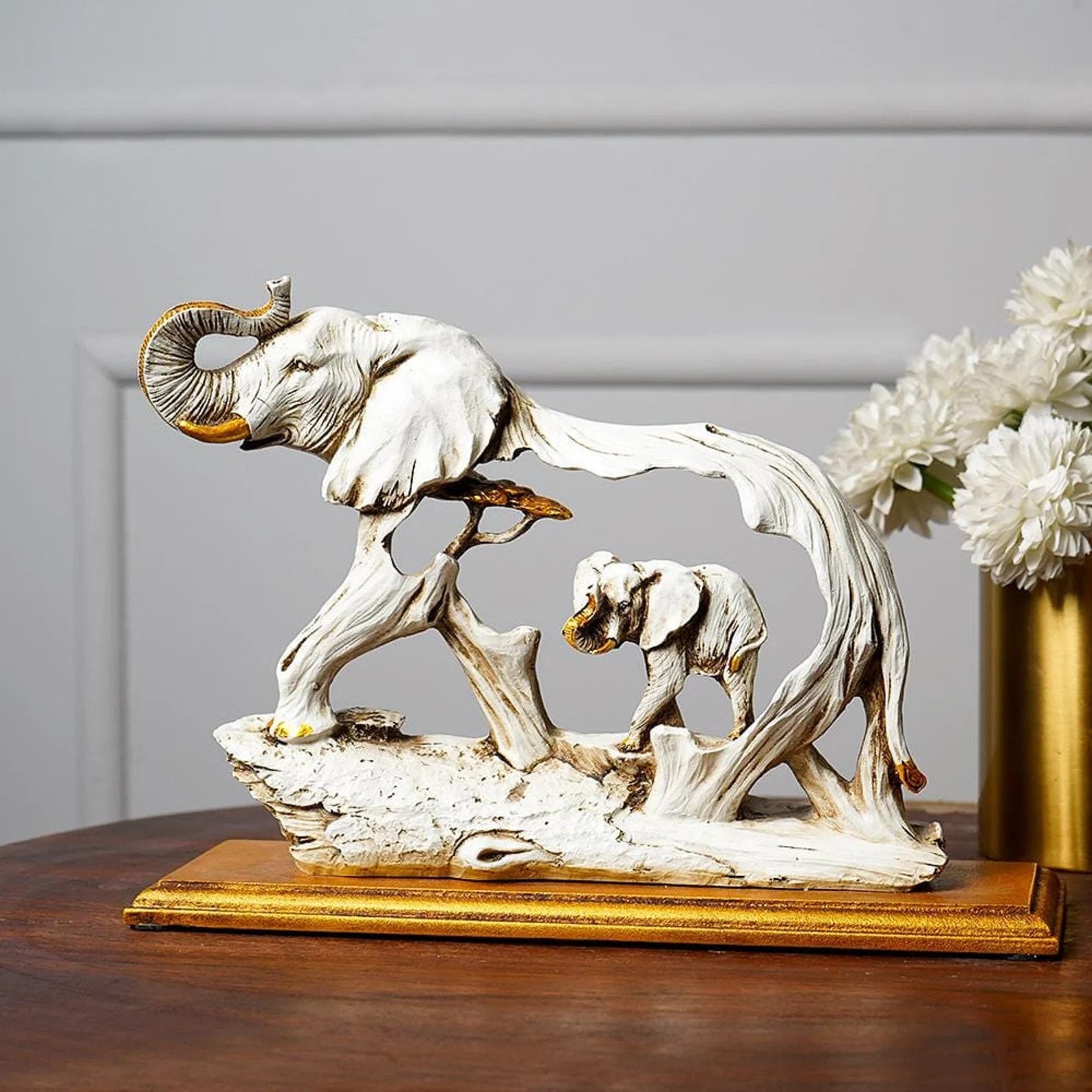 Statue d'éléphant Feng Shui en grain de bois élégante